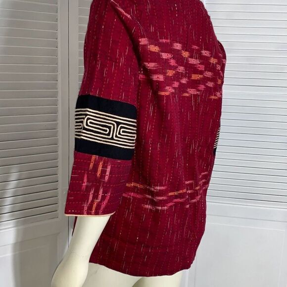 Vintage Tribal Boho Aztec Burgundy Tapestry Jacket Large - Picture 11 of 12